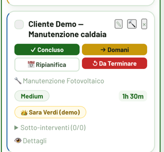 Card di un lavoro reale: Manutenzione caldaia, 1h30m